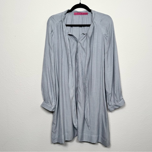 Buru Dresses & Skirts - BURU Long Sleeve Button Front Shirt Dress Tie Neck Blue & White Stripe Small